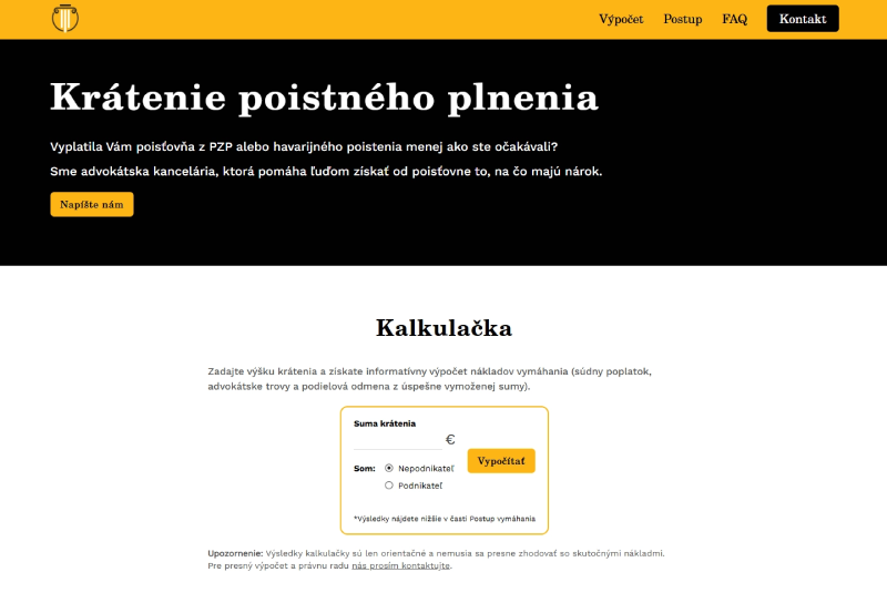 Ukázka projektu Krácení pojišťovního plnění